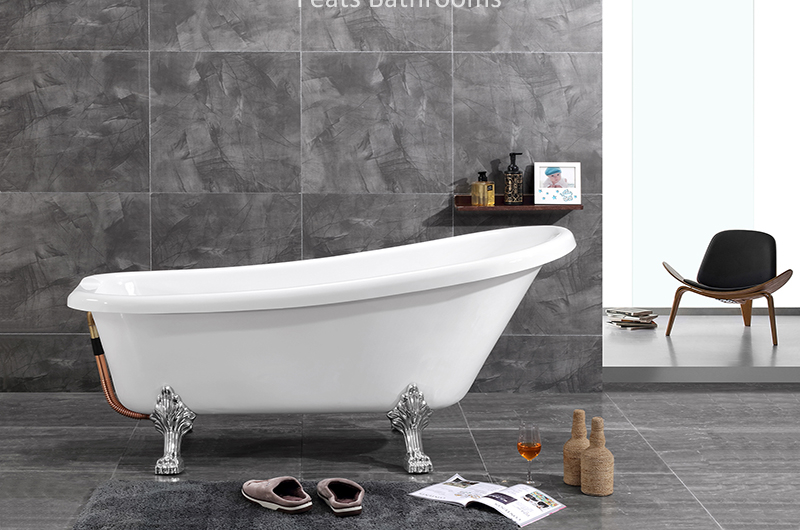 Double Slipper End Classic Claw Foot Portable Soaking Floor Standing Acrylic Bath Tub (#T001)