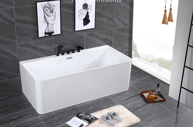 Floor Mounted Acrylic Bathtubs Modern Hot Tub High Glossy Acrylic Shower Bath Tub (#S070-Tapware)